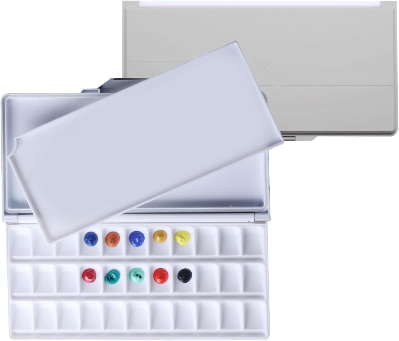 MEEDEN Watercolor Palette with Lid: 33 Wells Airtight Folding Paint Palette with Large Mixing Tray - Empty Acrylic Painting Art Pallet 12.5''x 6.5'' Grey